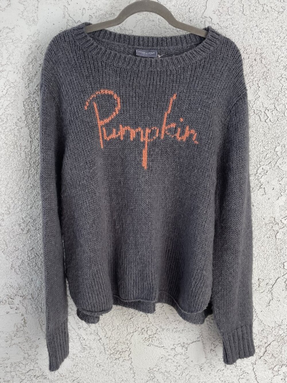 Wooden Ships Pumpkin Sweater Womens S/M Gray Mohair Wool Blend Boxy Cozy Fall